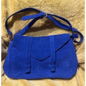 Violetta Italian Suede Crossbody Purse Messenger Blue Fold Over Adjustable Strap